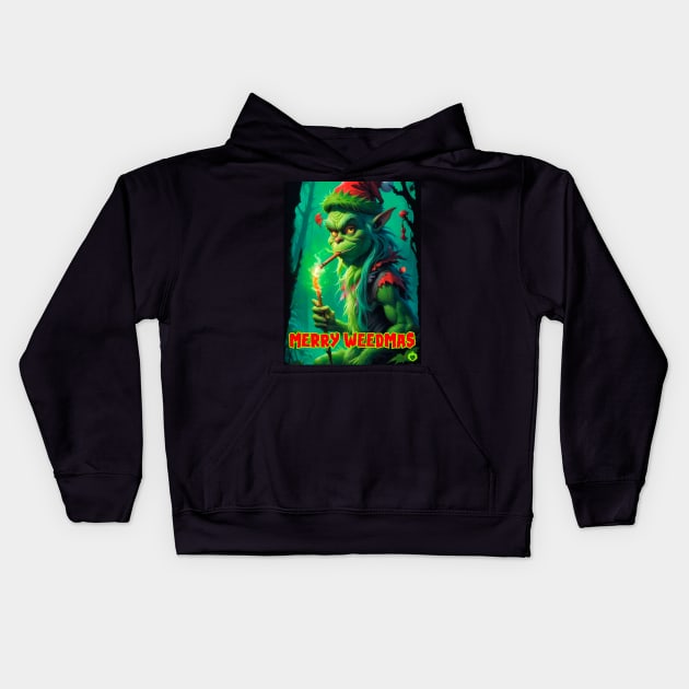 Elf Merry Weedmas Kids Hoodie by GreenKing